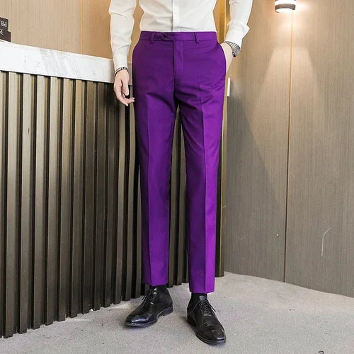 PURPLE Color Men’s Formal Office Trousers Casual Stretch Suit Pants