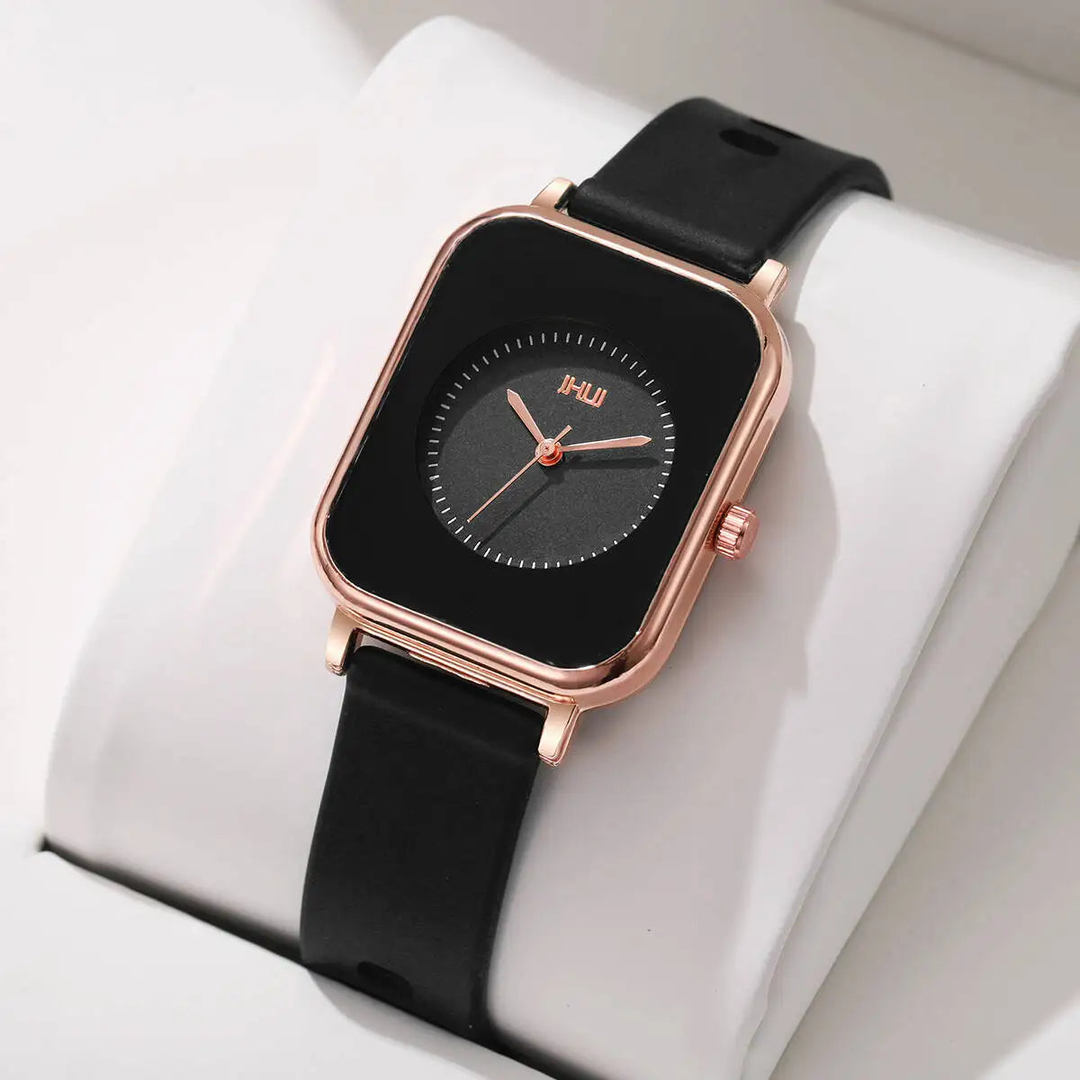 Rose Black No Box Color Women’s Rectangle Quartz Watch With Silicone Strap