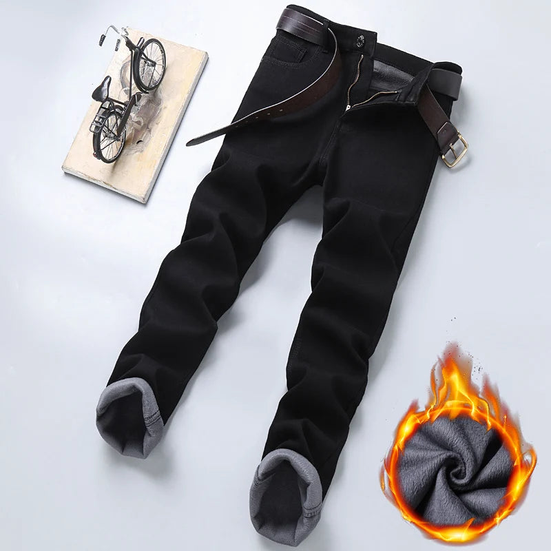 Men's Fleece-Lined Stretch Jeans – Warm Straight Fit