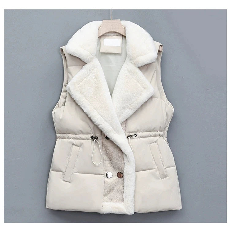 Women’s Faux Fur Collar Padded Winter Vest Coat