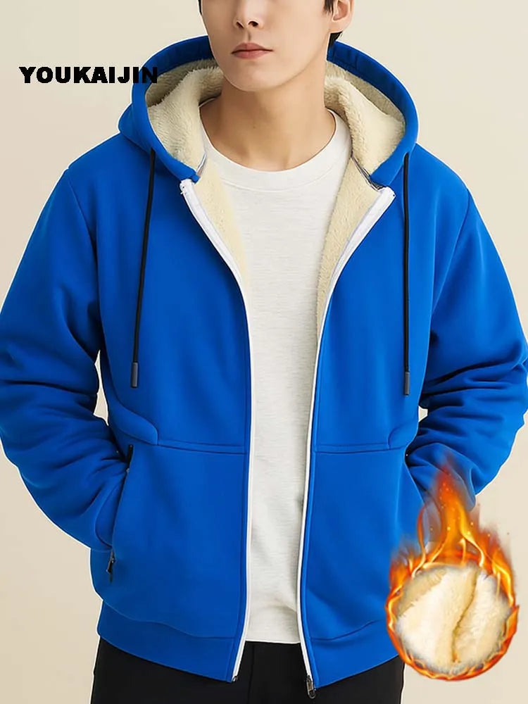 blue Color Men's Sherpa Fleece Zip Hoodie Jacket