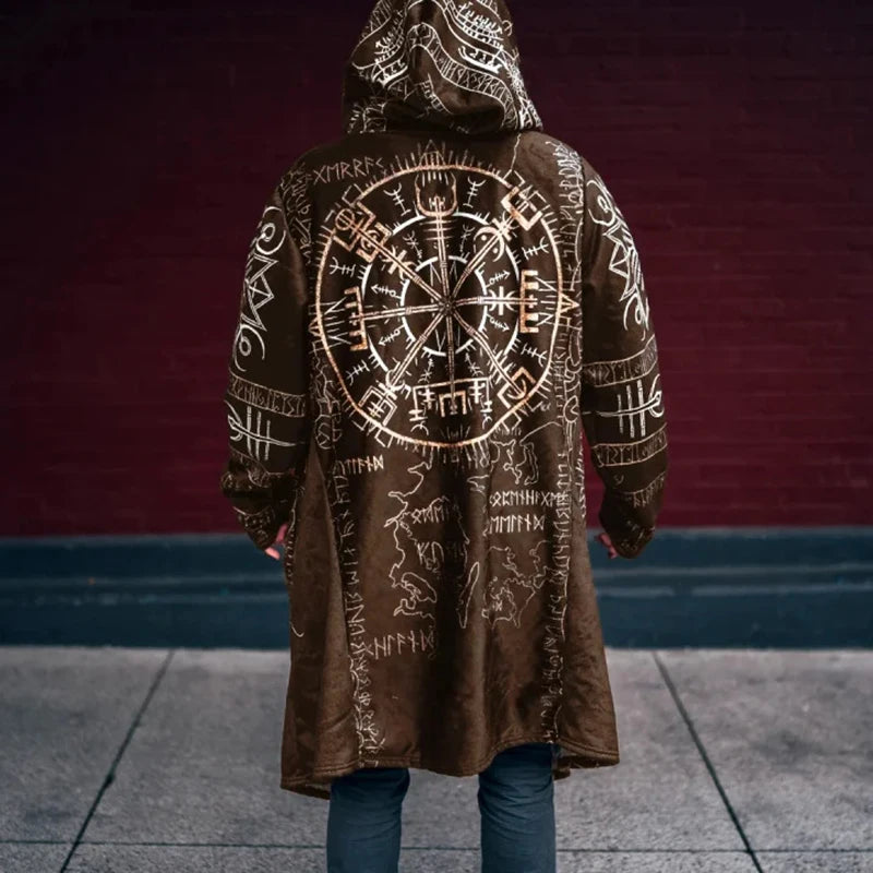 03 Print Color Men’s Vintage Gothic Hooded Coat Open Front Cardigan