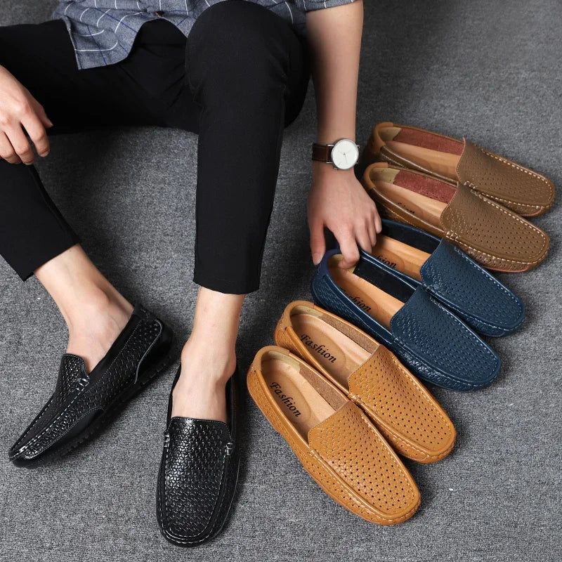 Men’s Genuine Leather Loafers – Breathable Slip-On Driving Shoes