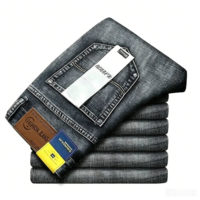 Smoke Grey Color Men's Slim Straight Stretch Jeans Classic Blue Black