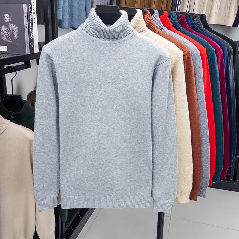 Light Grey Color Men’s Knitted Turtleneck Sweater Slim Fit Pullover