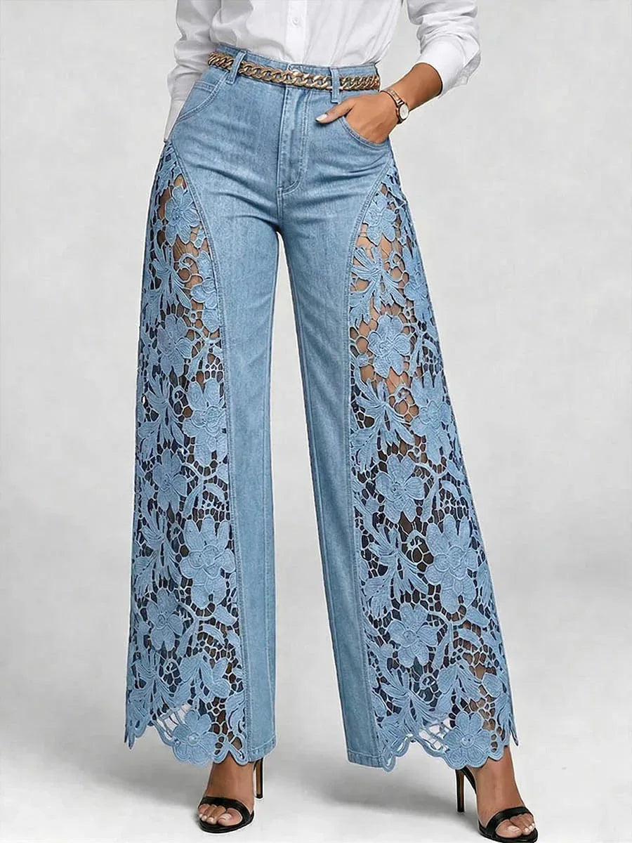 light blue Color High Waist Wide Leg Jeans For Women – Ankle Length
