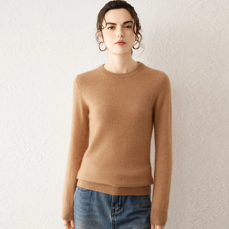 golden camel Color Women’s Cashmere Knit Sweater Crew Neck Long Sleeve