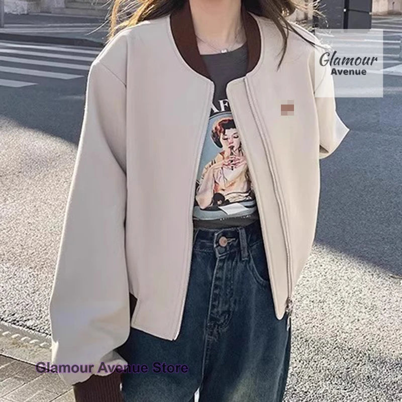 Women’s Baseball Bomber Jacket Casual Zip-Up Top