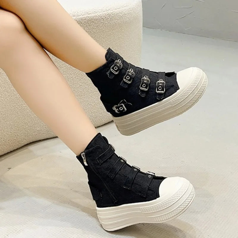 Women’s Canvas High-Top Platform Sneakers For Summer