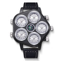 WHITE Color Men's Multi-Time Zone Large Dial Quartz Leather Watch