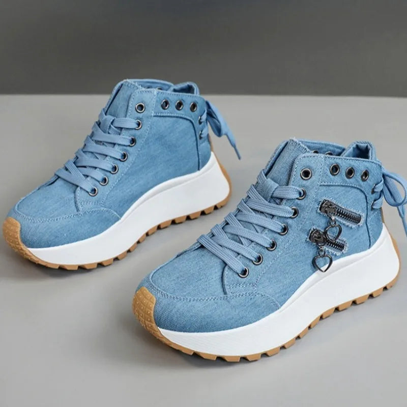 Women’s Chunky High Top Canvas Sneakers – Platform Sole