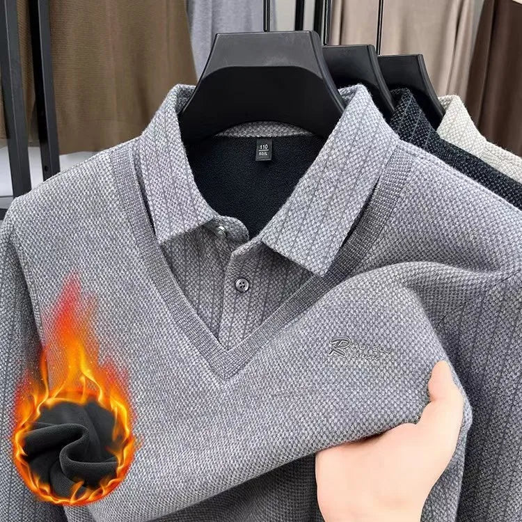 1189 in fleece Grey Color Men's Long Sleeve Polo Shirt – Fleece Lined, Non-Iron