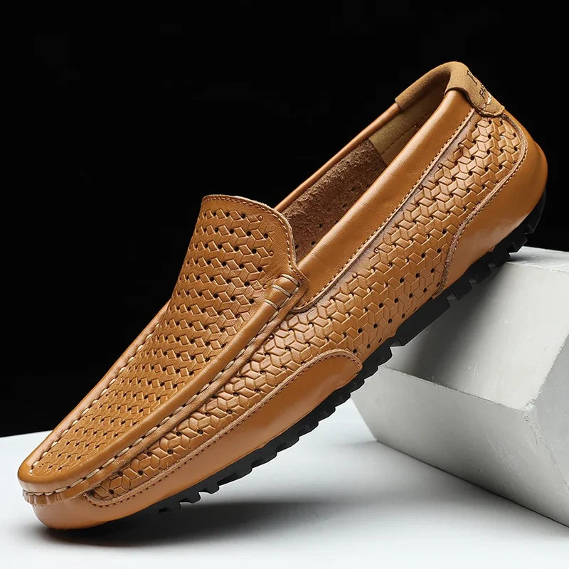 Men’s Genuine Leather Loafers – Breathable Slip-On Driving Shoes
