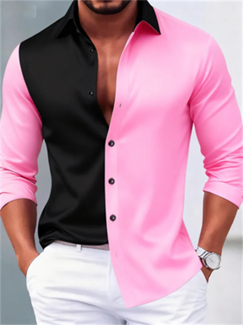 Men's Two Tone 3D Pattern Casual Long Sleeve Shirt