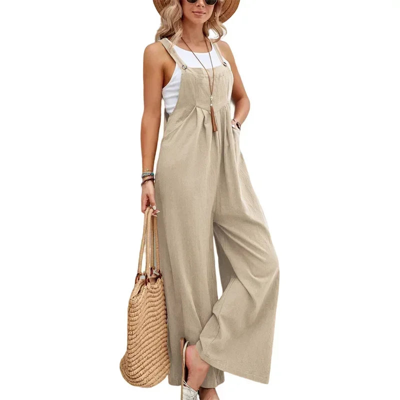 Women’s Wide-Leg Bib Overalls Jumpsuit – Casual Vintage