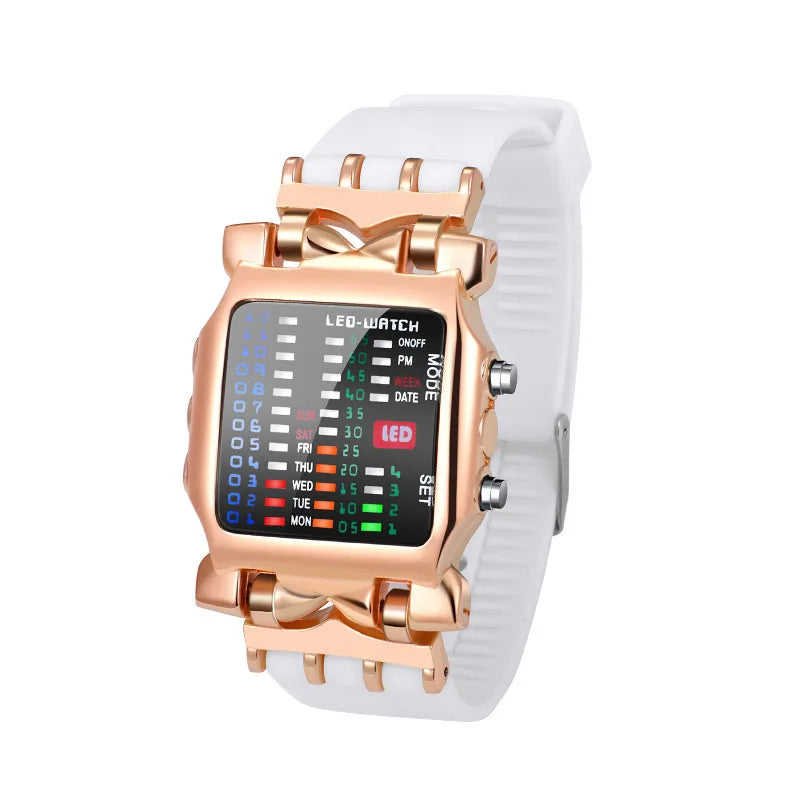 white gold Color Men's LED Binary Crab Watch – Futuristic Gift Style