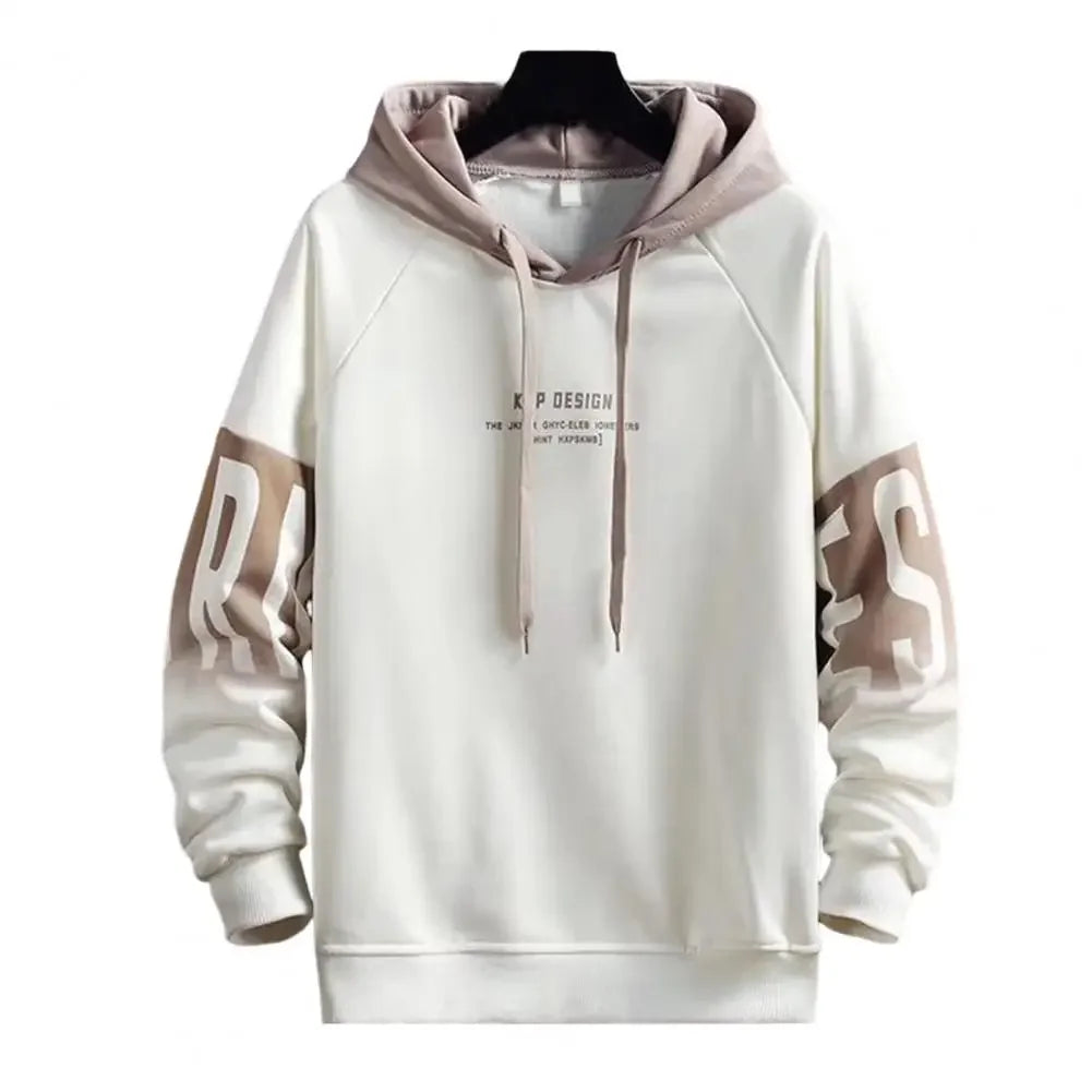 White Color Men’s Hooded Pullover Sweatshirt With Plush Lining