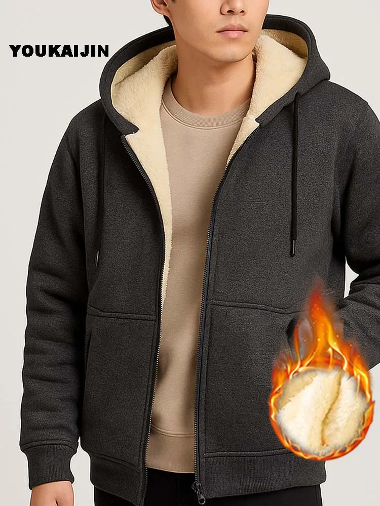 dark grey Color Men's Sherpa Fleece Zip Hoodie Jacket