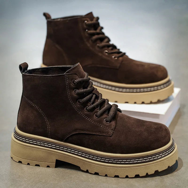 Men’s Suede Ankle Boots Casual Non-Slip Platform Sole