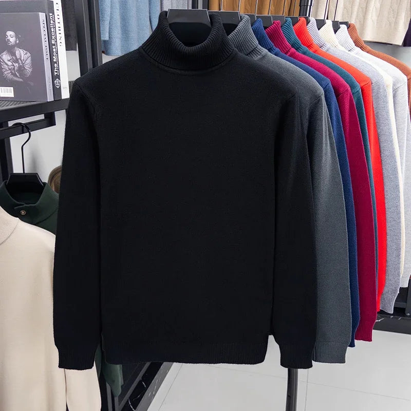 black Color Men’s Knitted Turtleneck Sweater Slim Fit Pullover