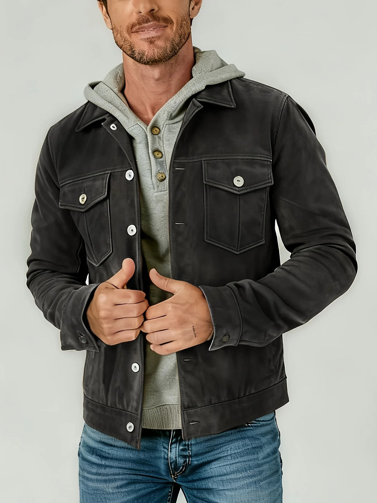 Men's Vintage Suede Trucker Jacket With Pockets