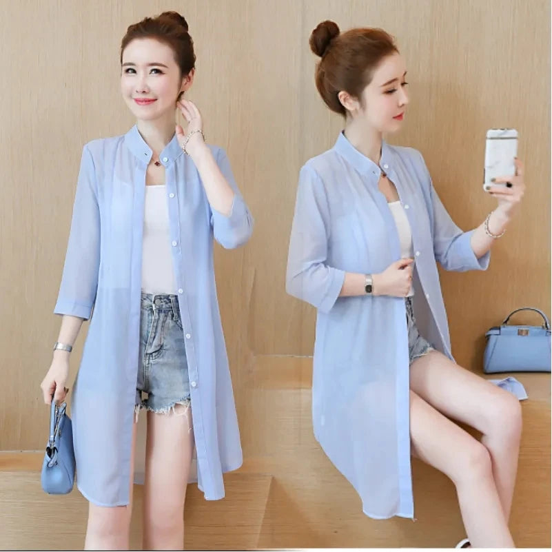 baby blue Color Women’s Chiffon Sun Protection Cardigan Jacket