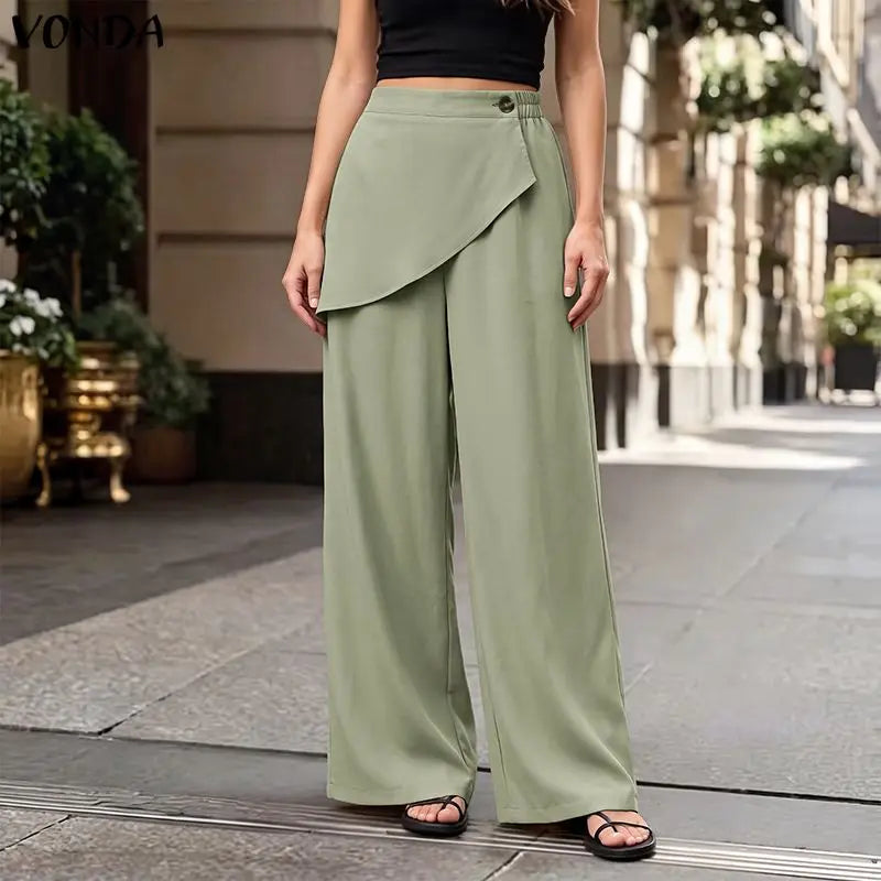 Women’s Wide Leg Asymmetrical Pants – High Waist, Loose Fit