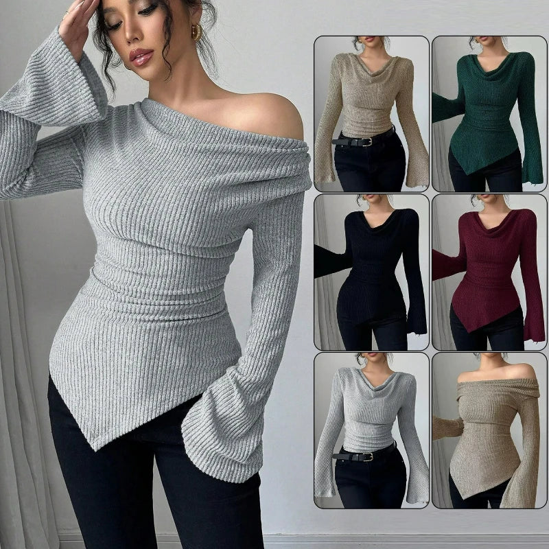 Women’s Slim Knit Pullover Sweater With Flare Sleeves