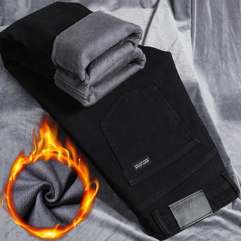 Men's Fleece-Lined Stretch Jeans – Warm Straight Fit