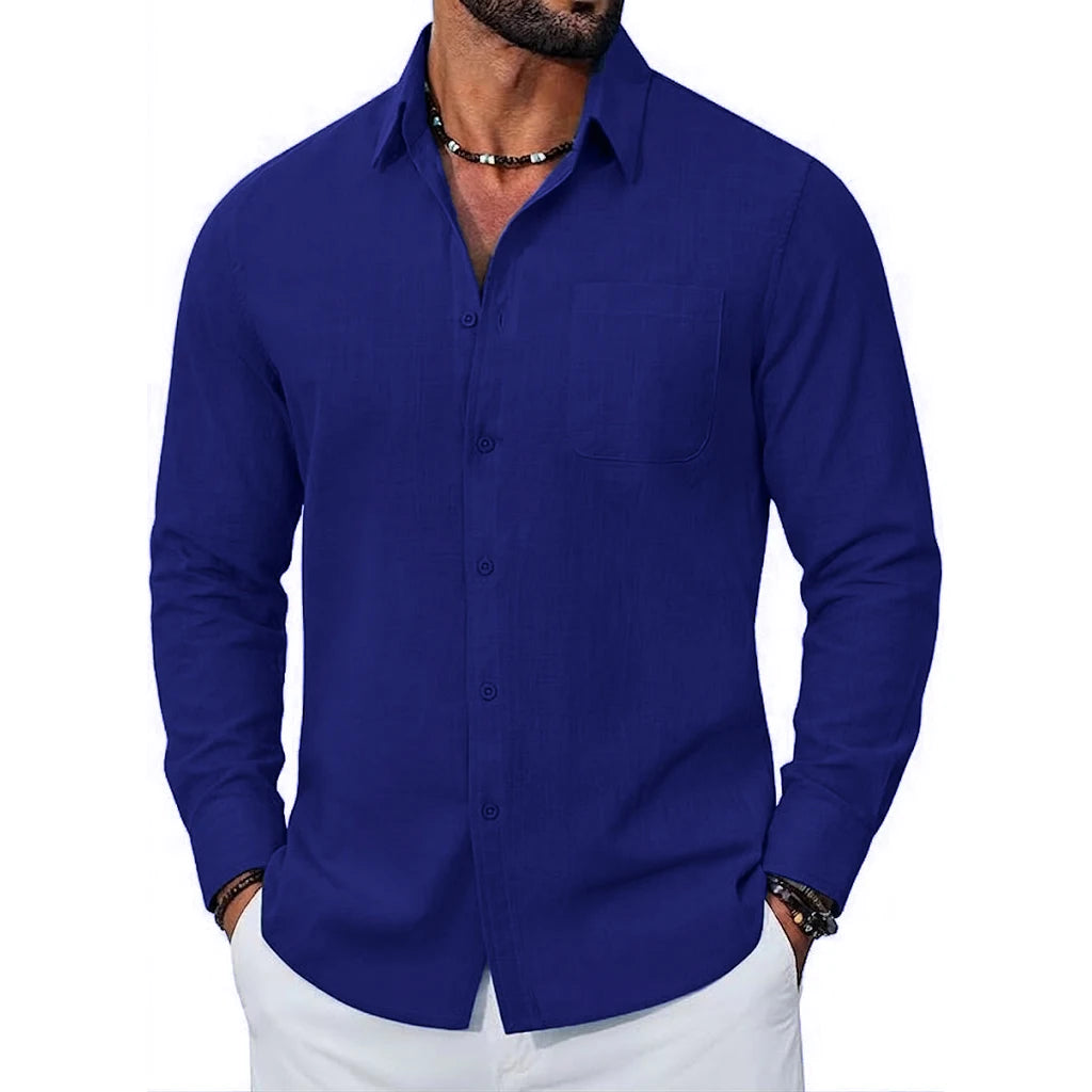 Men's Cotton Long Sleeve Casual Button Shirt