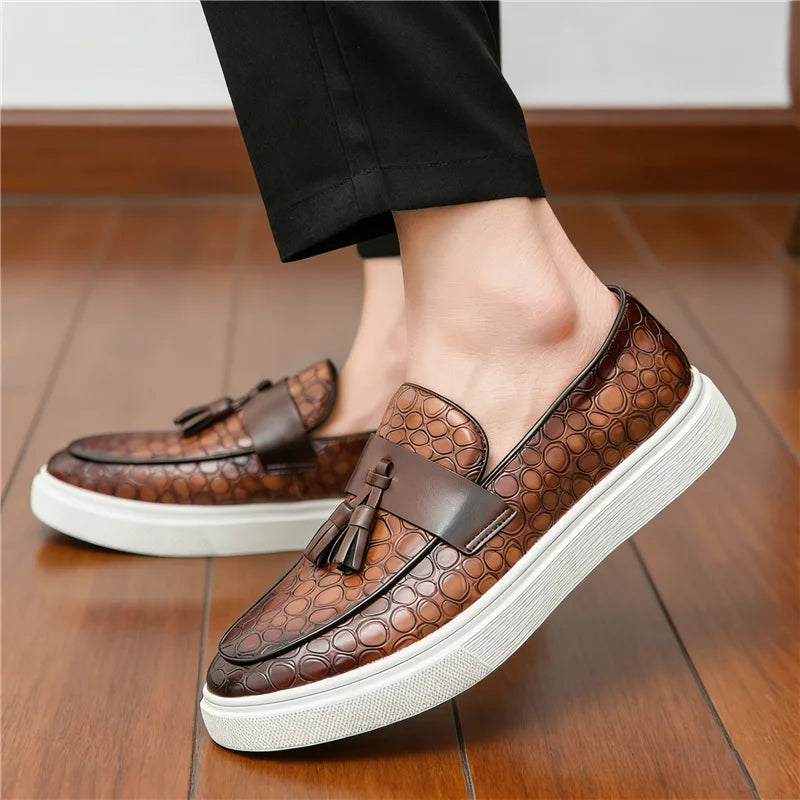 Men's Split Leather Tassel Loafers Casual Slip-On Shoes