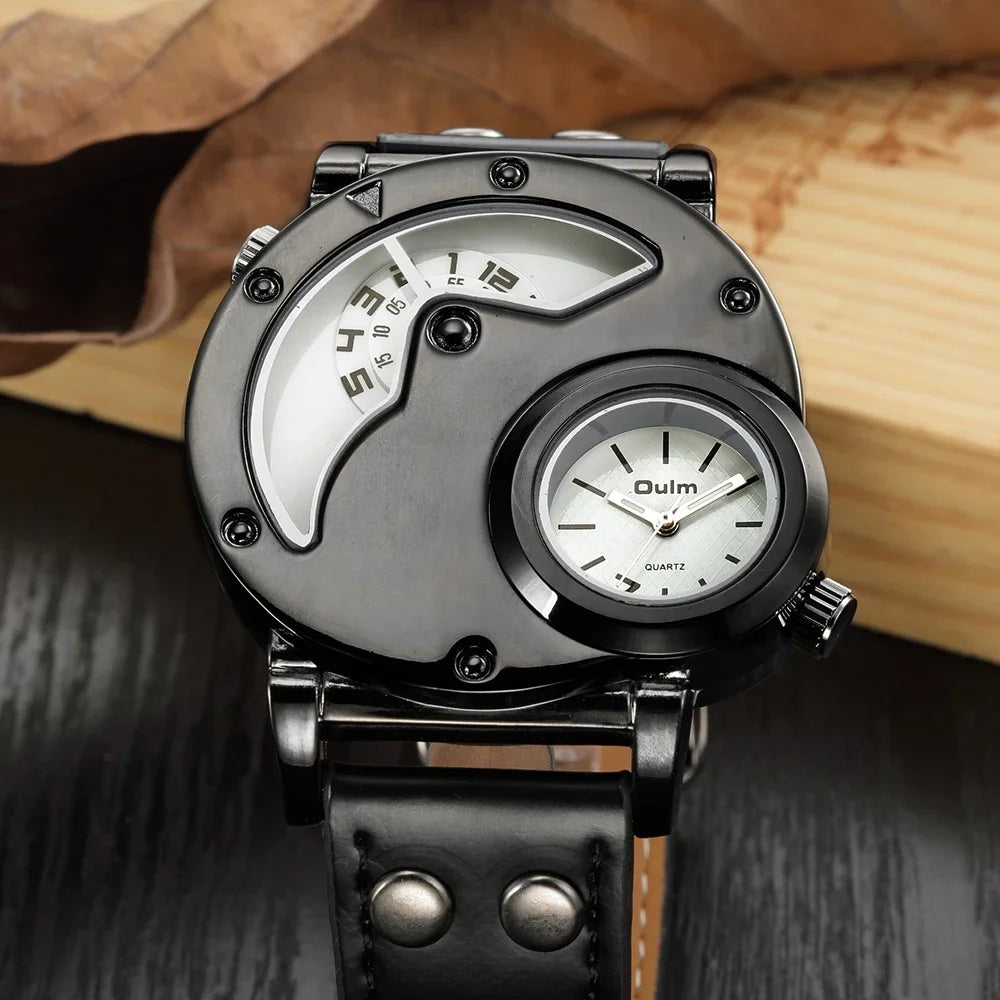 Large Dial Men’s Quartz Watch With Leather Strap