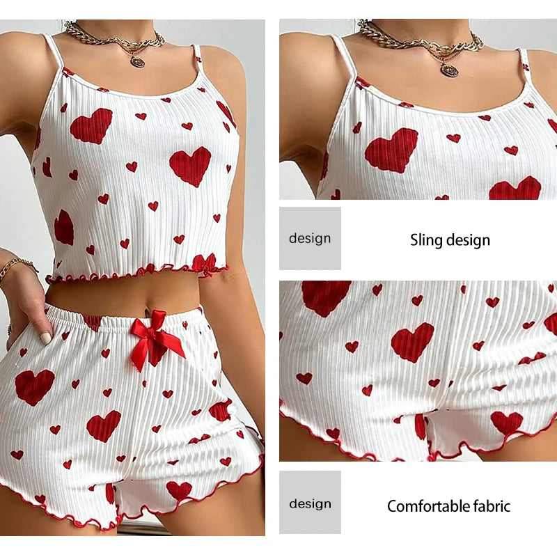 Women’s Pajama Shorts Set With Tank Top – Soft Sleepwear
