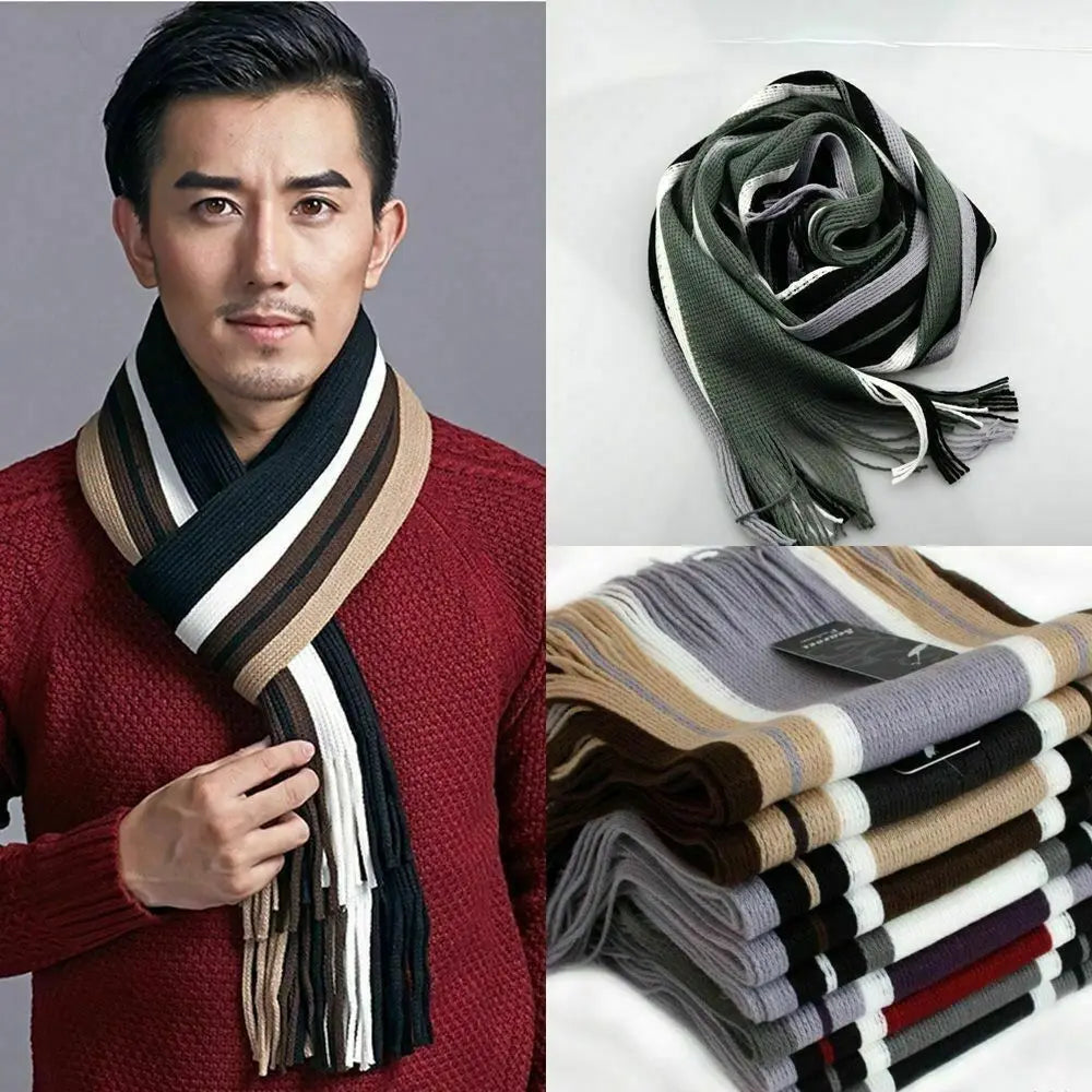 Men’s Knitted Stripe Scarf – Soft Winter Neck Warmer