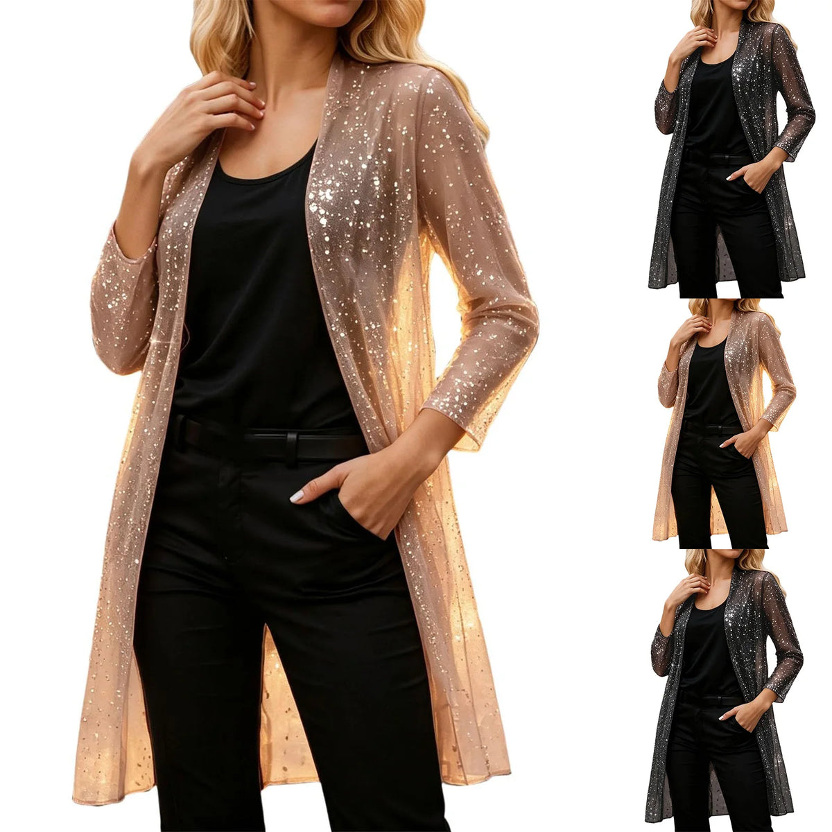 Women’s Sequin Mesh Kimono Cardigan Cover Up