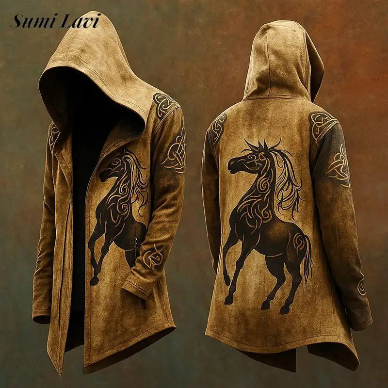 Men’s Vintage Gothic Hooded Coat Open Front Cardigan