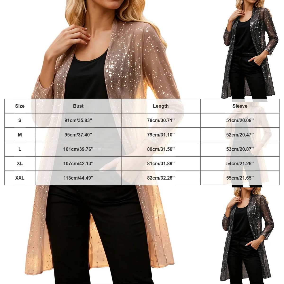 Women’s Sequin Mesh Kimono Cardigan Cover Up