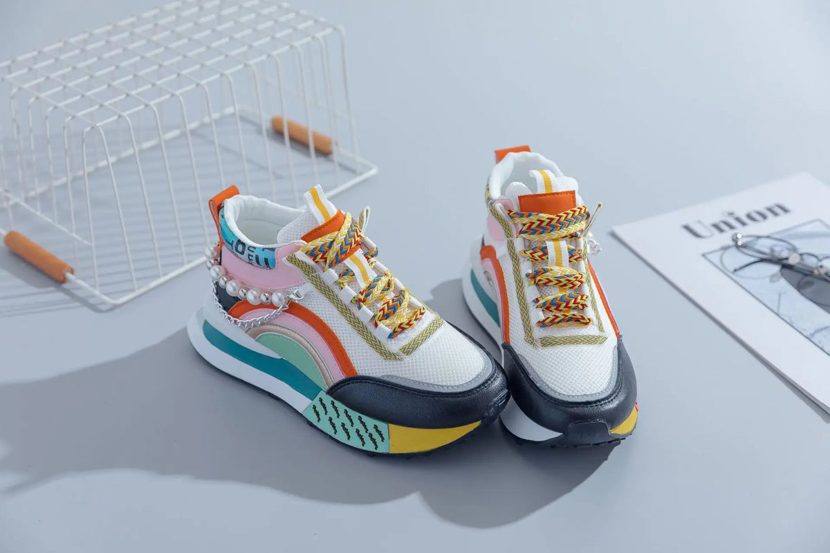 Pearl Embellished Chunky Sneakers for Casual Walking