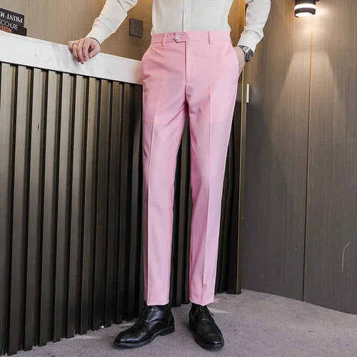 Pink Color Men’s Formal Office Trousers Casual Stretch Suit Pants
