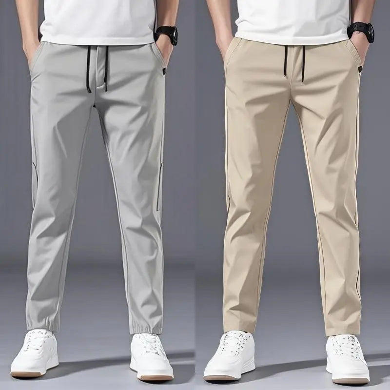 Men's Straight-Leg Casual Pants – Slim Fit, Elastic Waist
