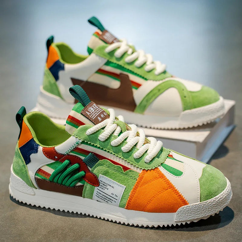 green Color Men’s Canvas Casual Sneakers – Lightweight Breathable Style