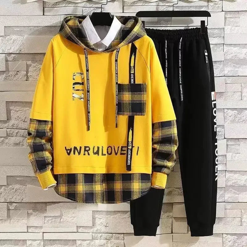 Men’s Casual Letter Patchwork Tracksuit Sweatshirt Set