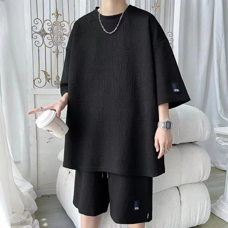 Men's Waffle Knit Summer T-Shirt And Shorts Set