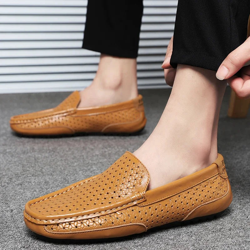 Men’s Genuine Leather Loafers – Breathable Slip-On Driving Shoes