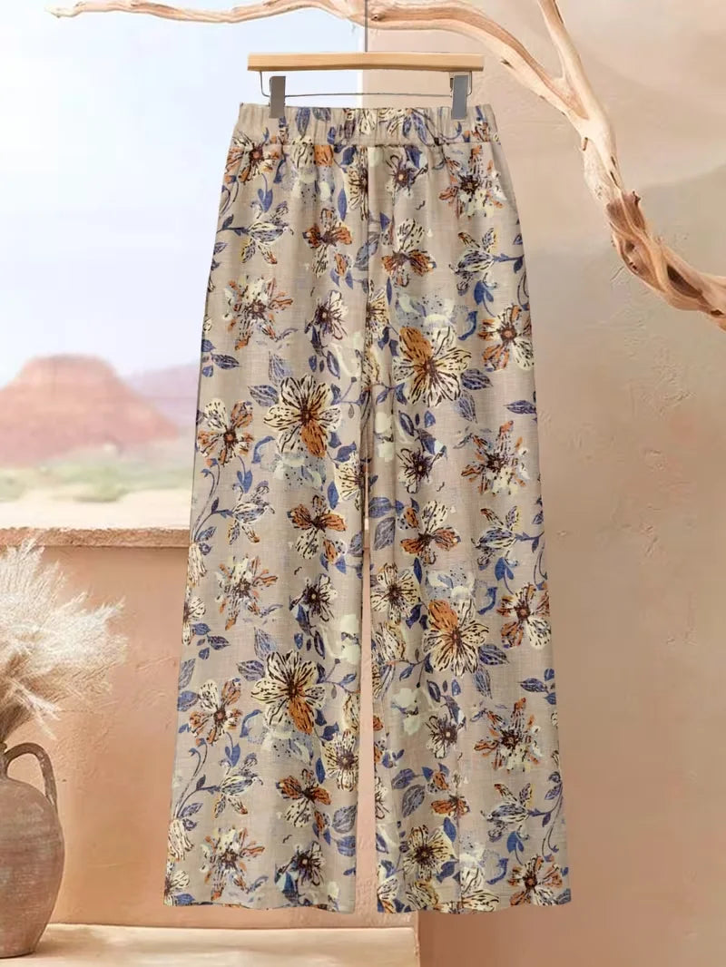 Plus Size Women’s Two Piece Set With Floral Wide Leg Pants