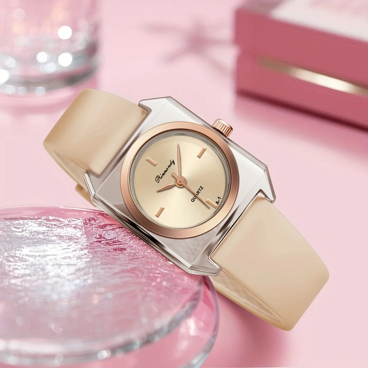 Women’s Rectangle Quartz Watch with Soft Silicone Strap