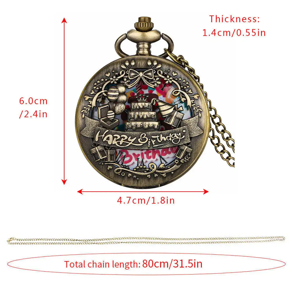 Vintage Steampunk Pocket Watch With Birthday Cake Design