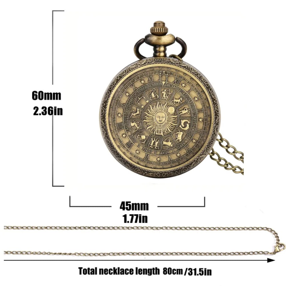 Vintage Bronze Tarot Pocket Watch Necklace Quartz