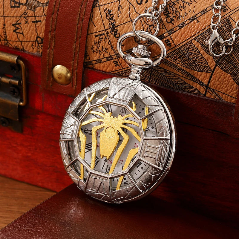 Vintage Spider Skeleton Quartz Pocket Watch Necklace