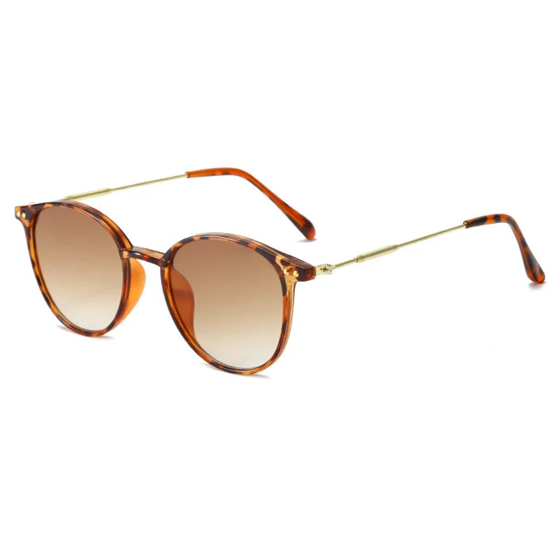 Leopard Tea Lenses Color Women’s Round Vintage Sunglasses With UV400 Protection